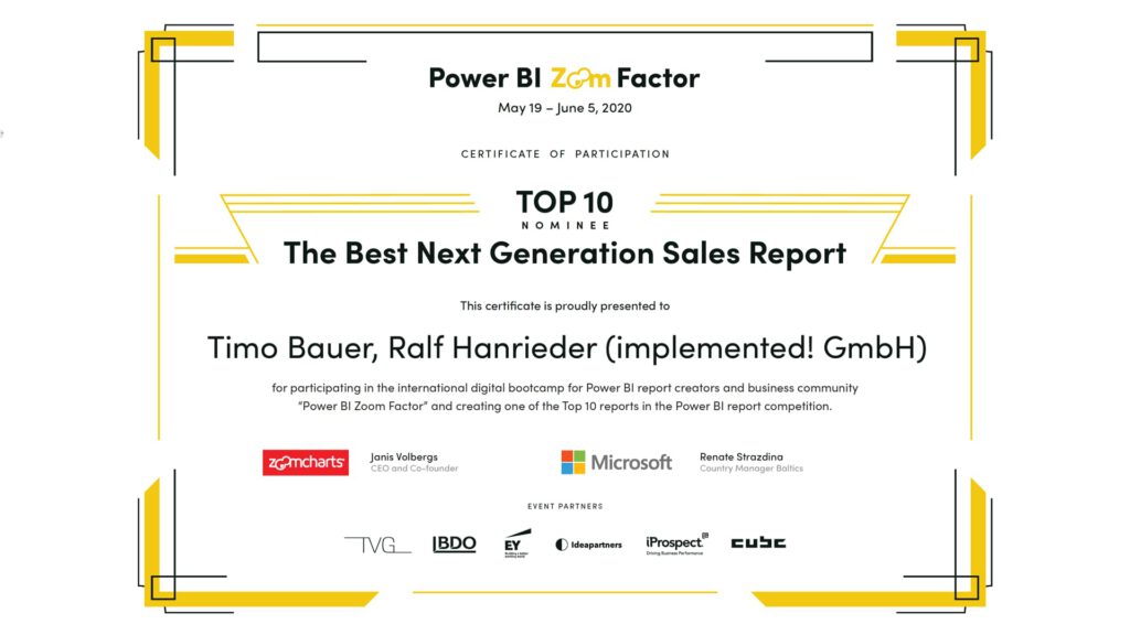 Certificate BI-Contest Zoomfactor für implemented! GmbH
